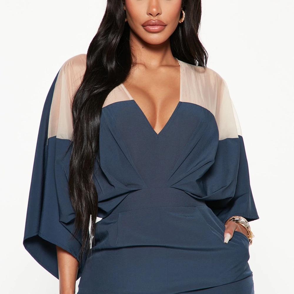 Fashion Nova Navy and Cream Jumpsuit - Picture 2 of 7